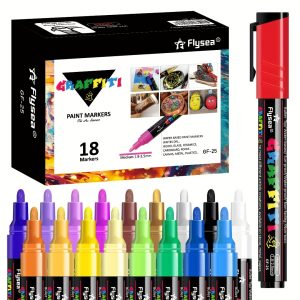 Flysea 18 Colors Acrylic Paint Pens Soft Brush Tip, Calligraphy Art Markers For Beginners Writing, Paint Pens Paint Makers For Rock Painting, Stone, Glass, Wood, Canvas, Metal, DIY Art Crafting, Perfect For Easter Decoration